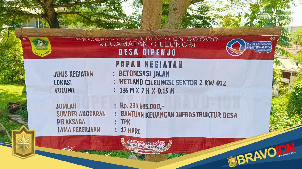 Dugaan Mark Up Anggaran Betonisasi Jalan di Desa Cipenjo, Kecamatan Cileungsi, Kabupaten Bogor